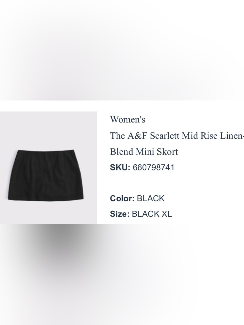 Abercrombie & Fitch Black Scarlett Mid-Rise Linen-Blend Mini Skort